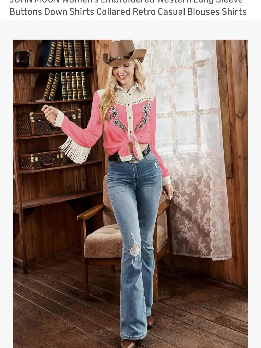 JOHN MOON Women's Embroidered Western Long Sleeve Buttons Down Collared NWT - Picture 3 of 4